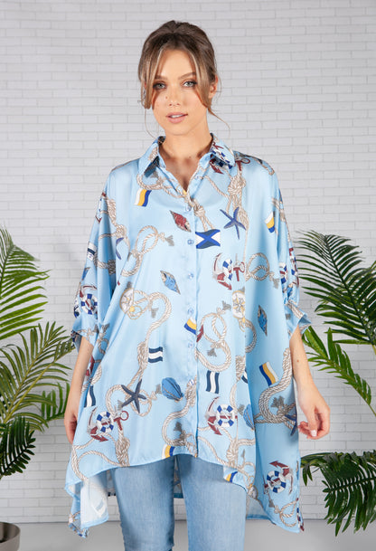 Sky Blue Nautical Print Shirt