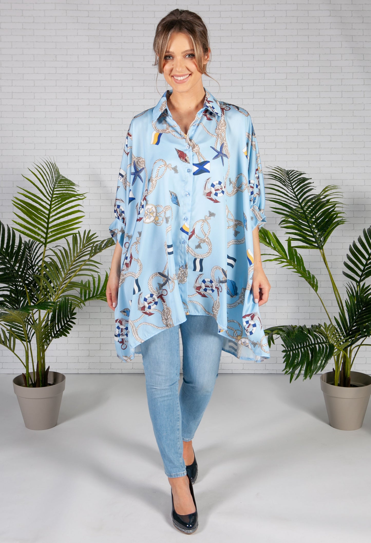 Sky Blue Nautical Print Shirt