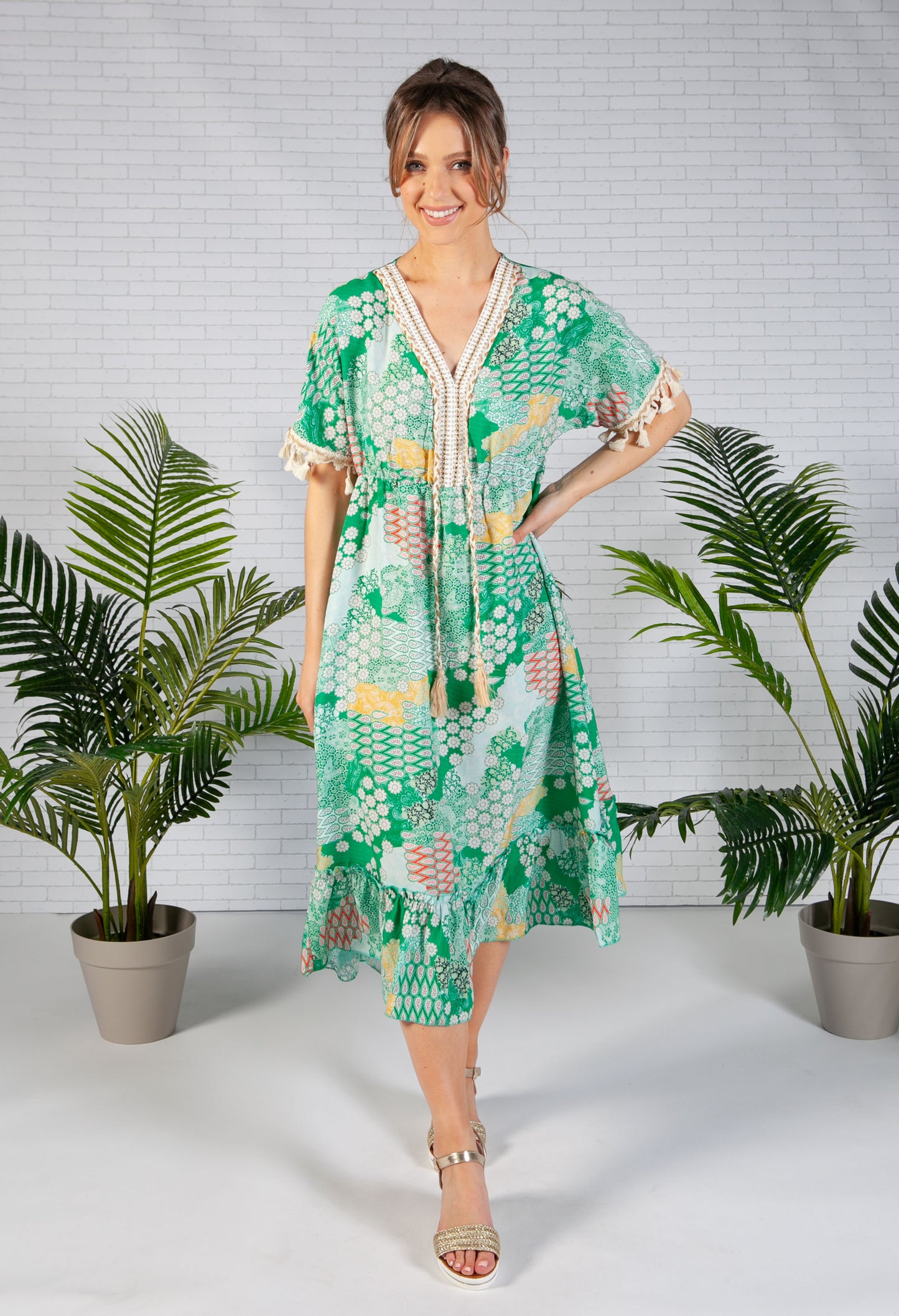 Green Paisley Print Dress-1