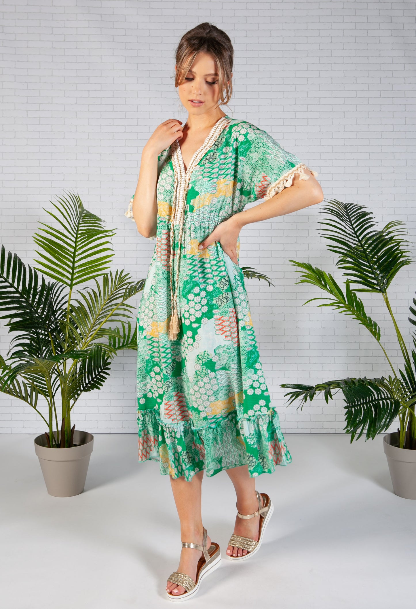 Green Paisley Print Dress-1