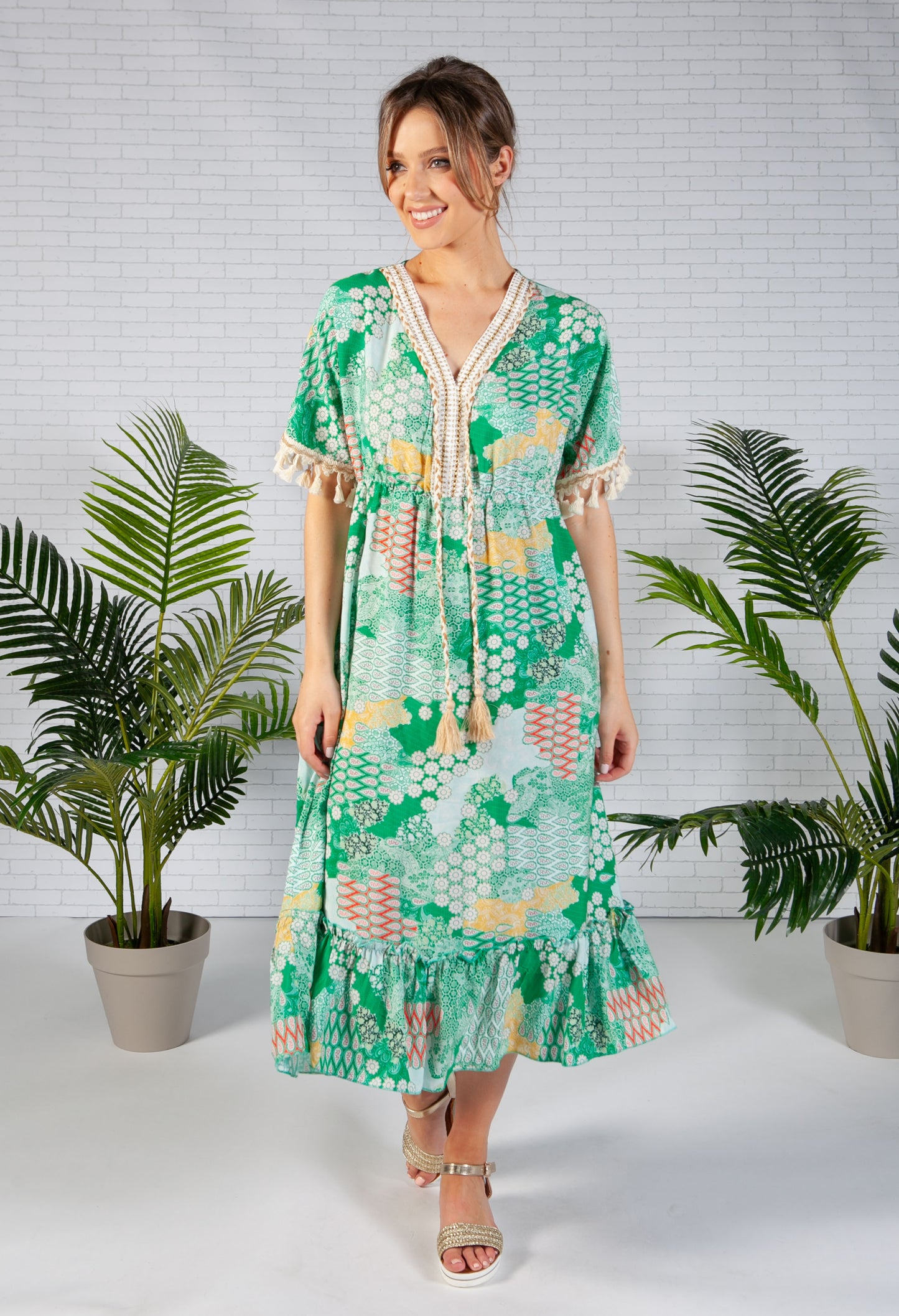 Green Paisley Print Dress-1