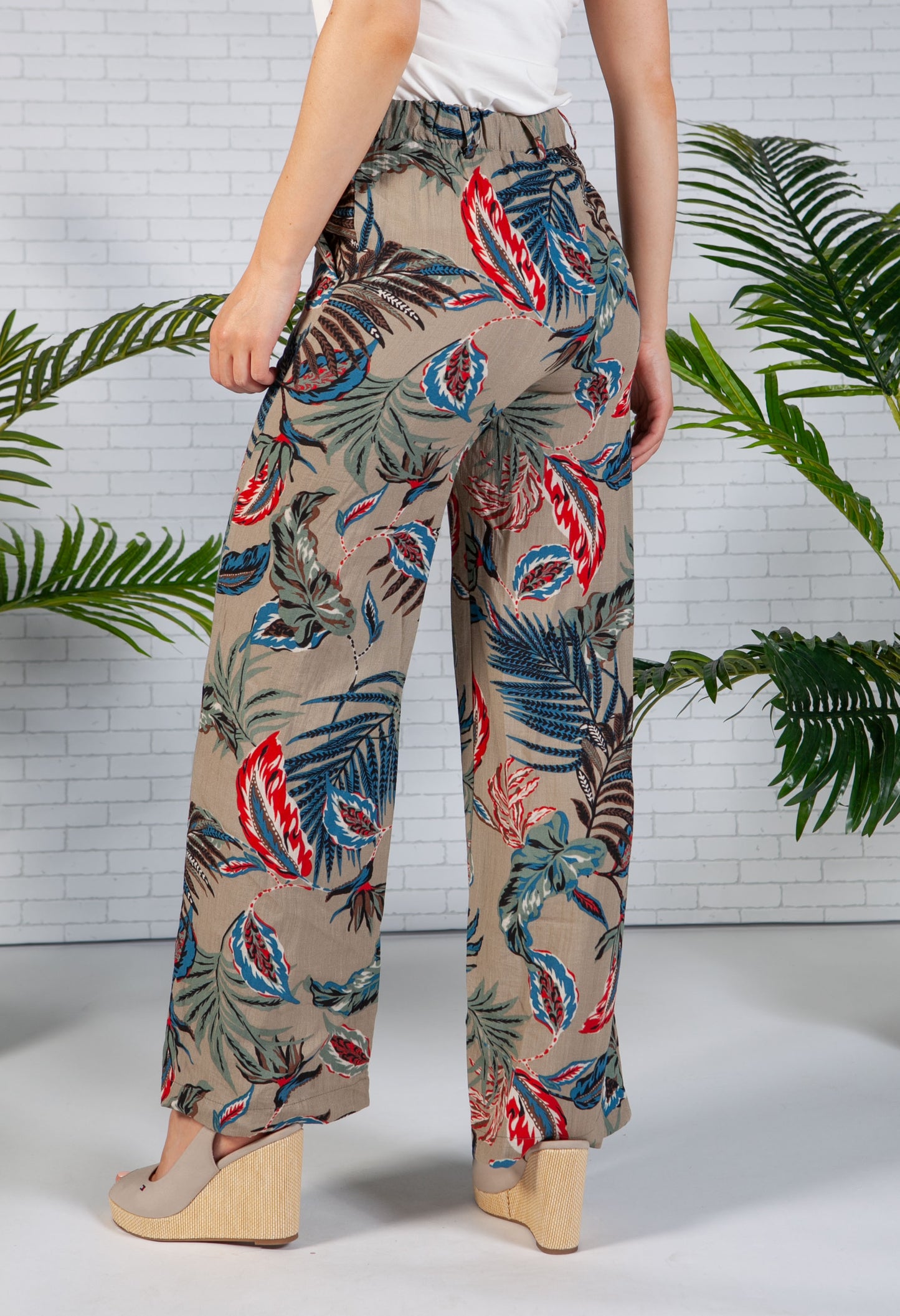 Deep Beige Palm Print Trousers