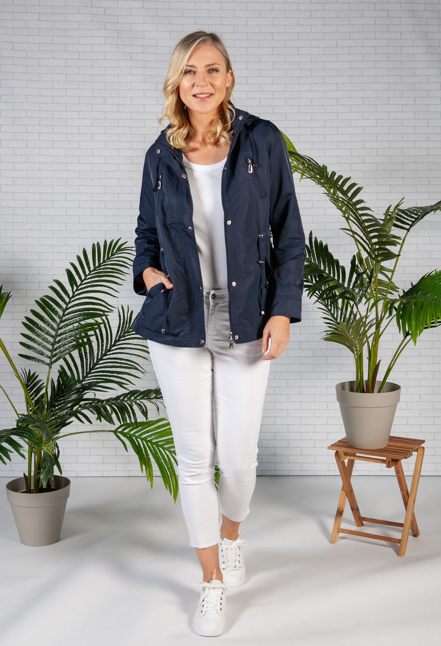 Navy Drawstring Waist Rain Jacket