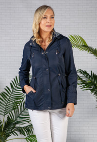 Navy Drawstring Waist Rain Jacket