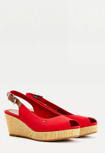 PRIMARY RED Iconic Open Toe Sling Back Wedge Heel