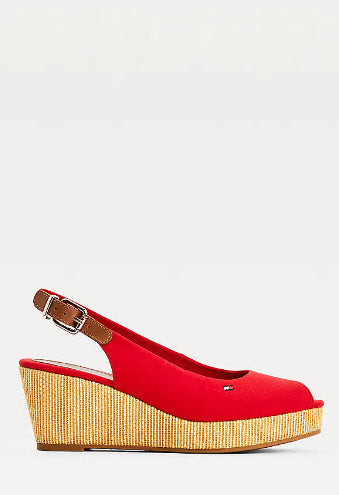 PRIMARY RED Iconic Open Toe Sling Back Wedge Heel