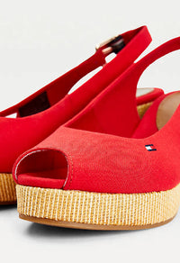 PRIMARY RED Iconic Open Toe Sling Back Wedge Heel