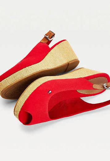 PRIMARY RED Iconic Open Toe Sling Back Wedge Heel