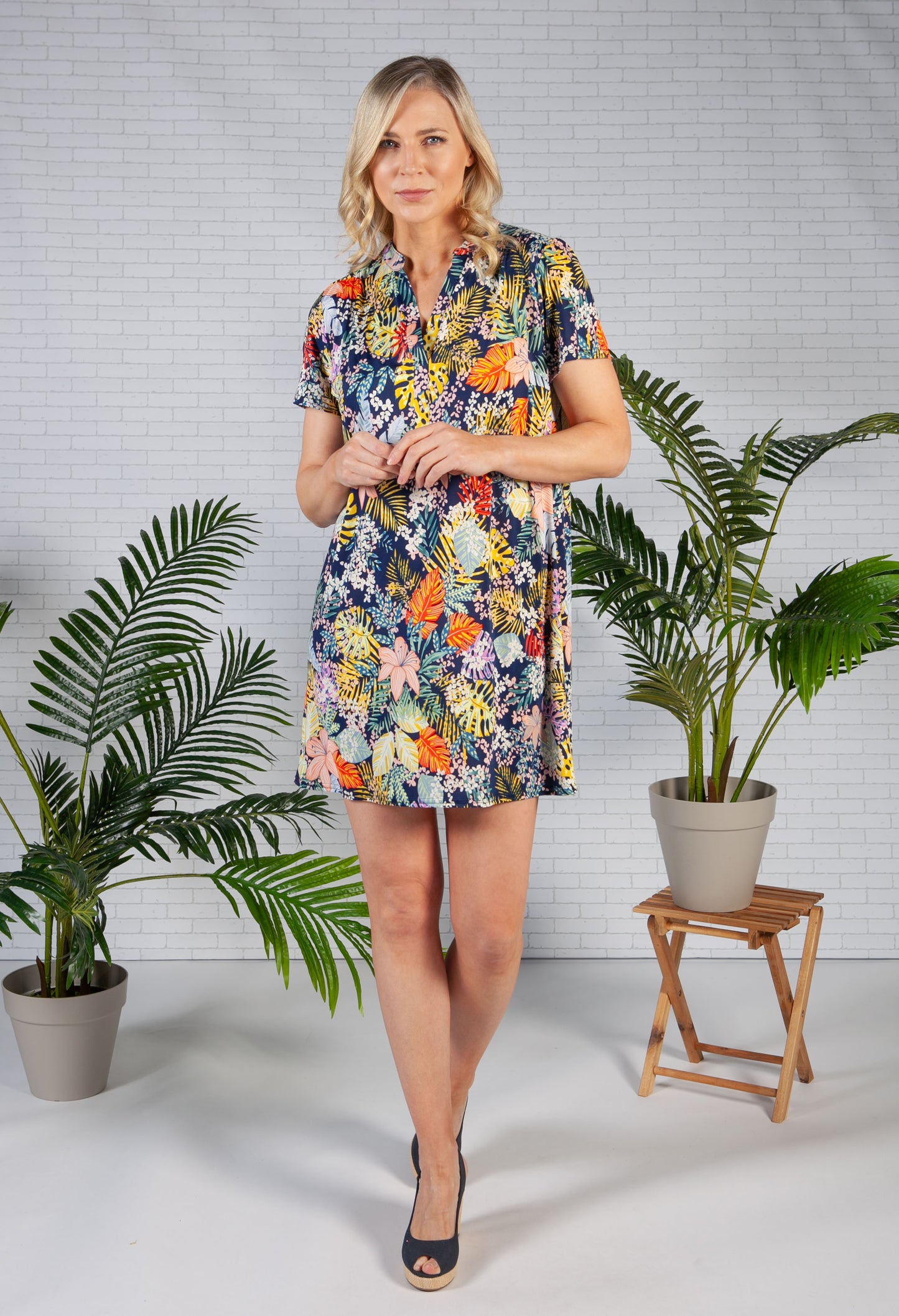 Navy Hawaiian Print dress