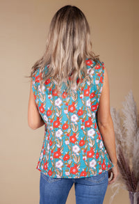 Blue and Turquoise Vintage Print Reversible Gilet