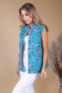 Bright Blue and Sage Vintage Reversible Gilet