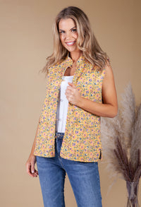 Sunshine and Cream Vintage Print Reversible Gilet