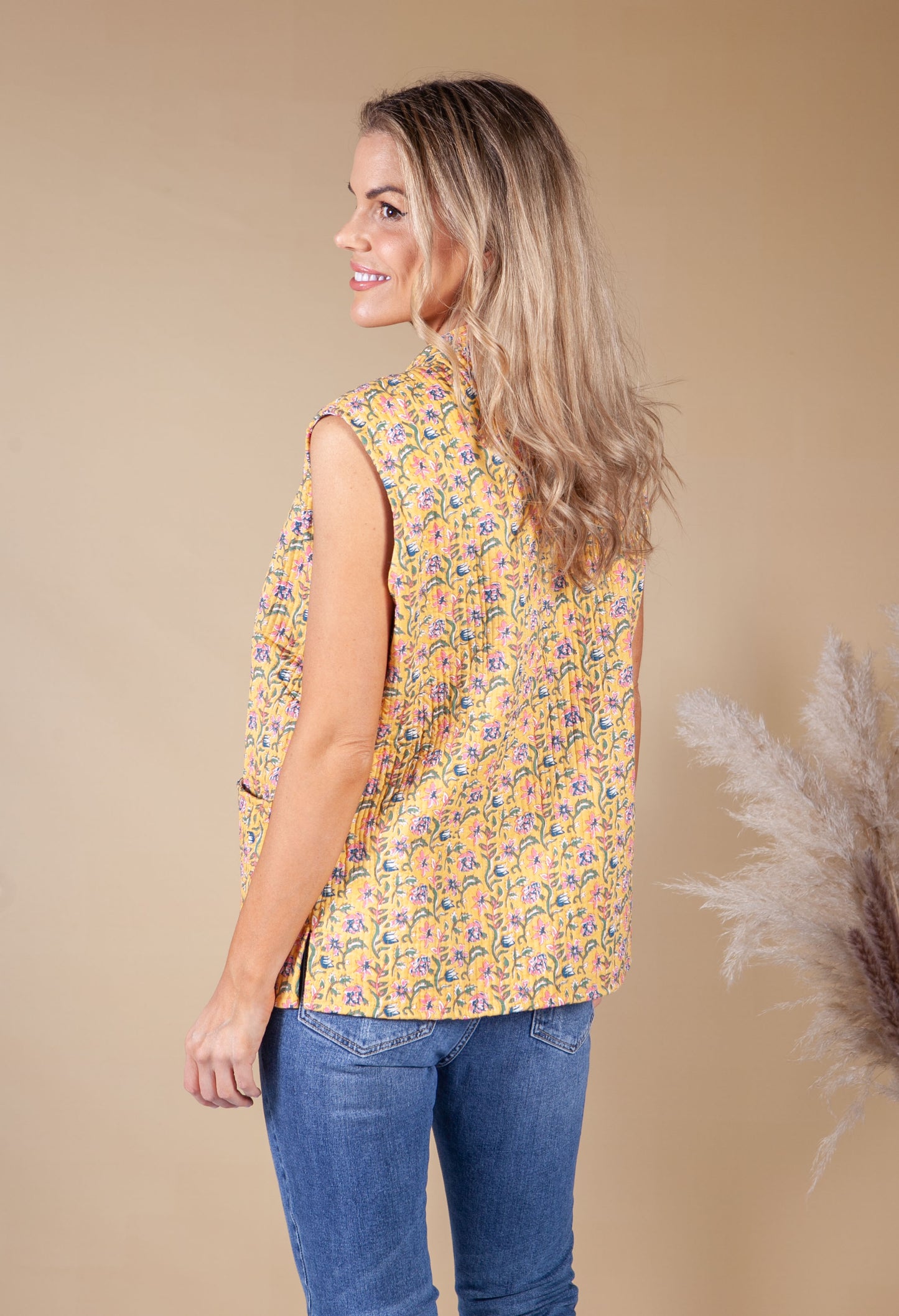 Sunshine and Cream Vintage Print Reversible Gilet