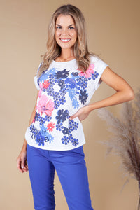 White Pop Floral Print Top