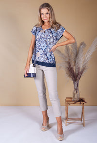 Kaleidoscope Print Top in Navy