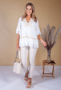 V-Neck Lace Trim Blouse