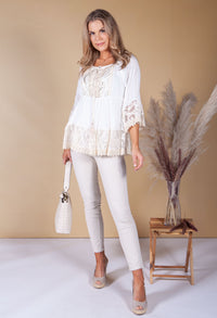 Sand Lace Panel Blouse