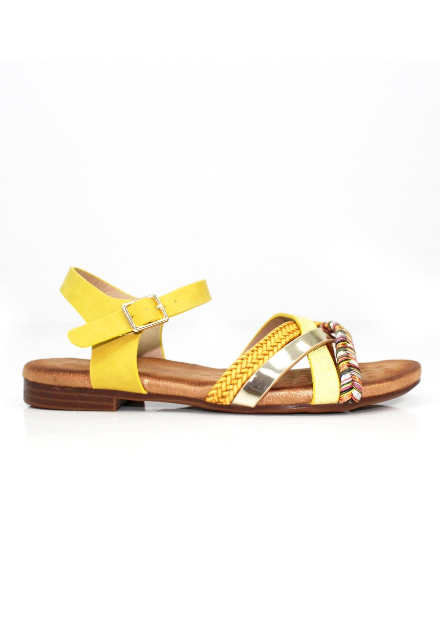 Louisa Multi Cross Strap Sandal in Yellow