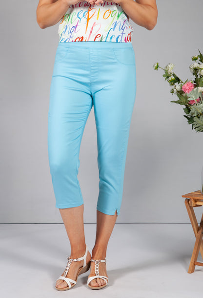 Turquoise Cropped Pull Up Jeans