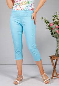 Turquoise Cropped Pull Up Jeans