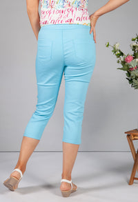 Turquoise Cropped Pull Up Jeans