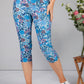 Blue Floral Print Pull Up Capris