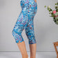 Blue Floral Print Pull Up Capris