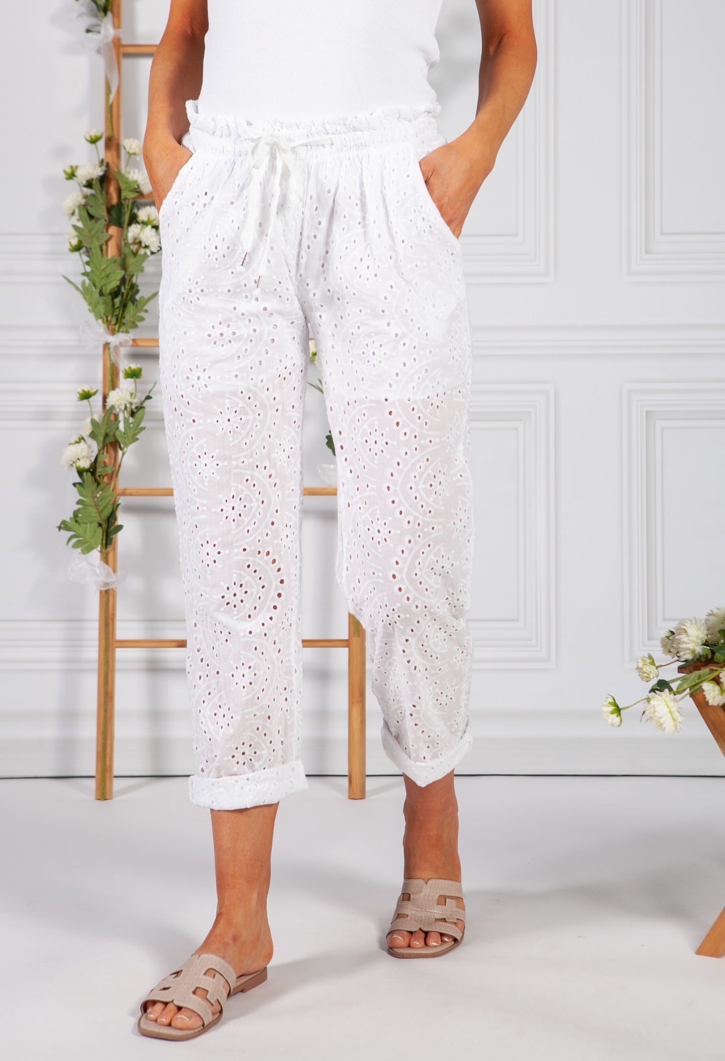 White Embroidered Pant