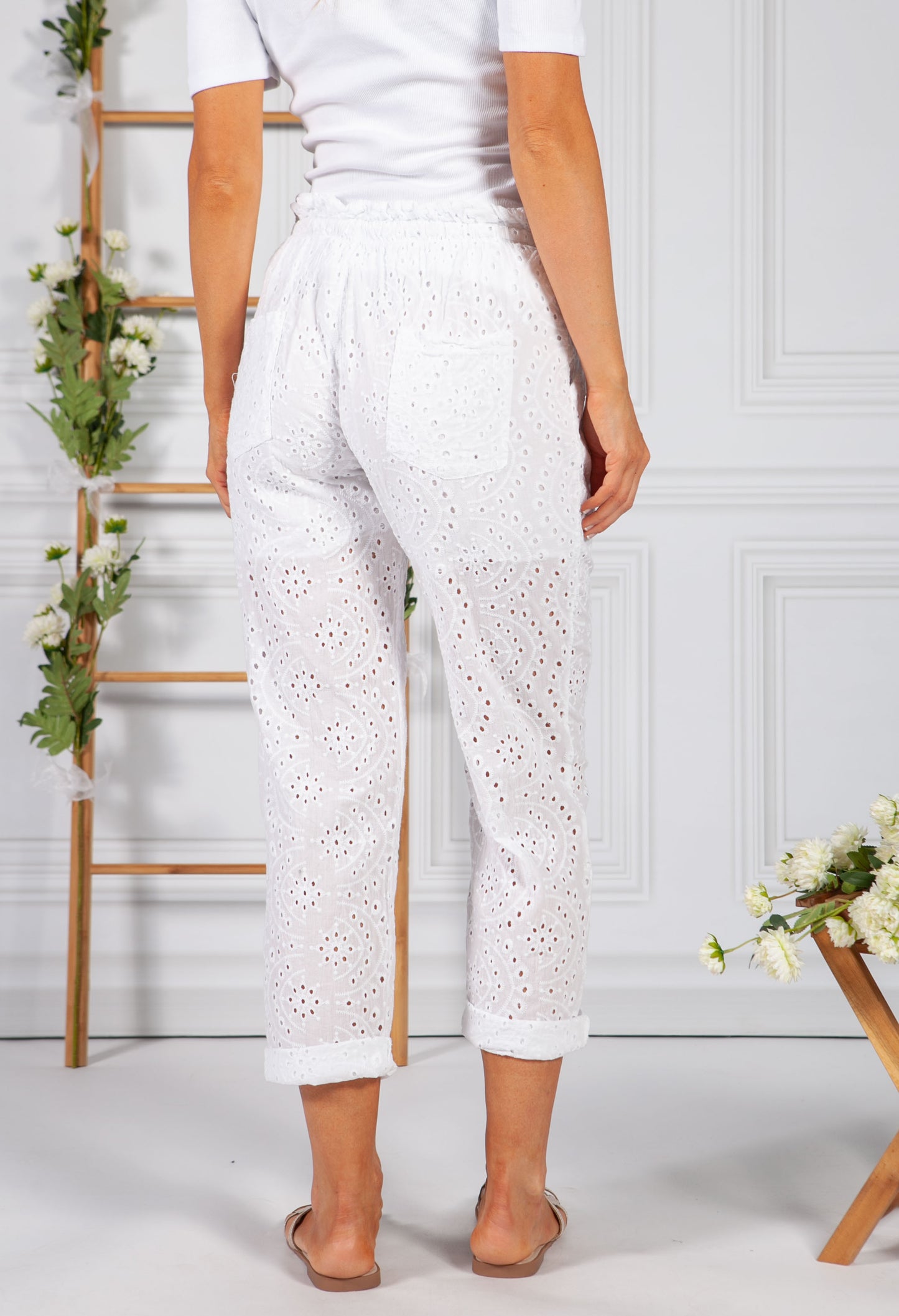 White Embroidered Pant