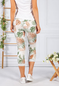 Green Palm Print Cropped Trouser