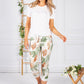 Green Palm Print Cropped Trouser