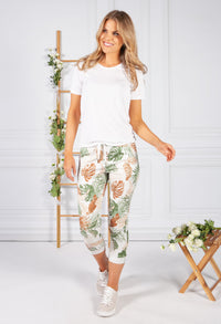 Green Palm Print Cropped Trouser