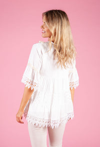 V-Neck Lace Trim Blouse