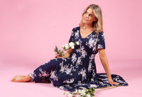 Rose Printed Dress in Navy