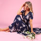 Rose Printed Dress in Navy