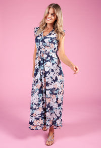 Navy Dress with Floral Print