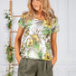 LEAF PRINT TOP WITH STUD DETAIL IN KHAKI