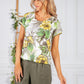 LEAF PRINT TOP WITH STUD DETAIL IN KHAKI