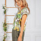 LEAF PRINT TOP WITH STUD DETAIL IN KHAKI