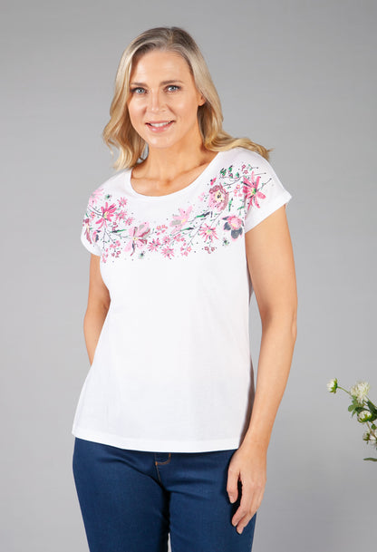 Floral Print and Diamante Detail Top