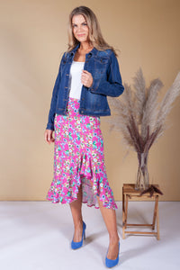 Forget Me Not Floral Print Skirt in Pink