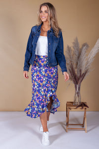 Forget Me Not Floral Print Skirt in Violet