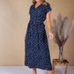 Faux Wrap Navy Polka Dot Dress