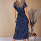 Faux Wrap Navy Polka Dot Dress