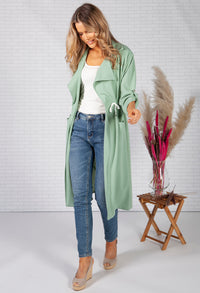 Pistachio Drawstring waterfall front scuba crepe jacket