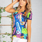 Navy Digital Print Top