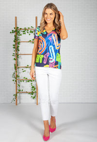 Navy Digital Print Top