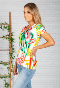 White Digital Print Top