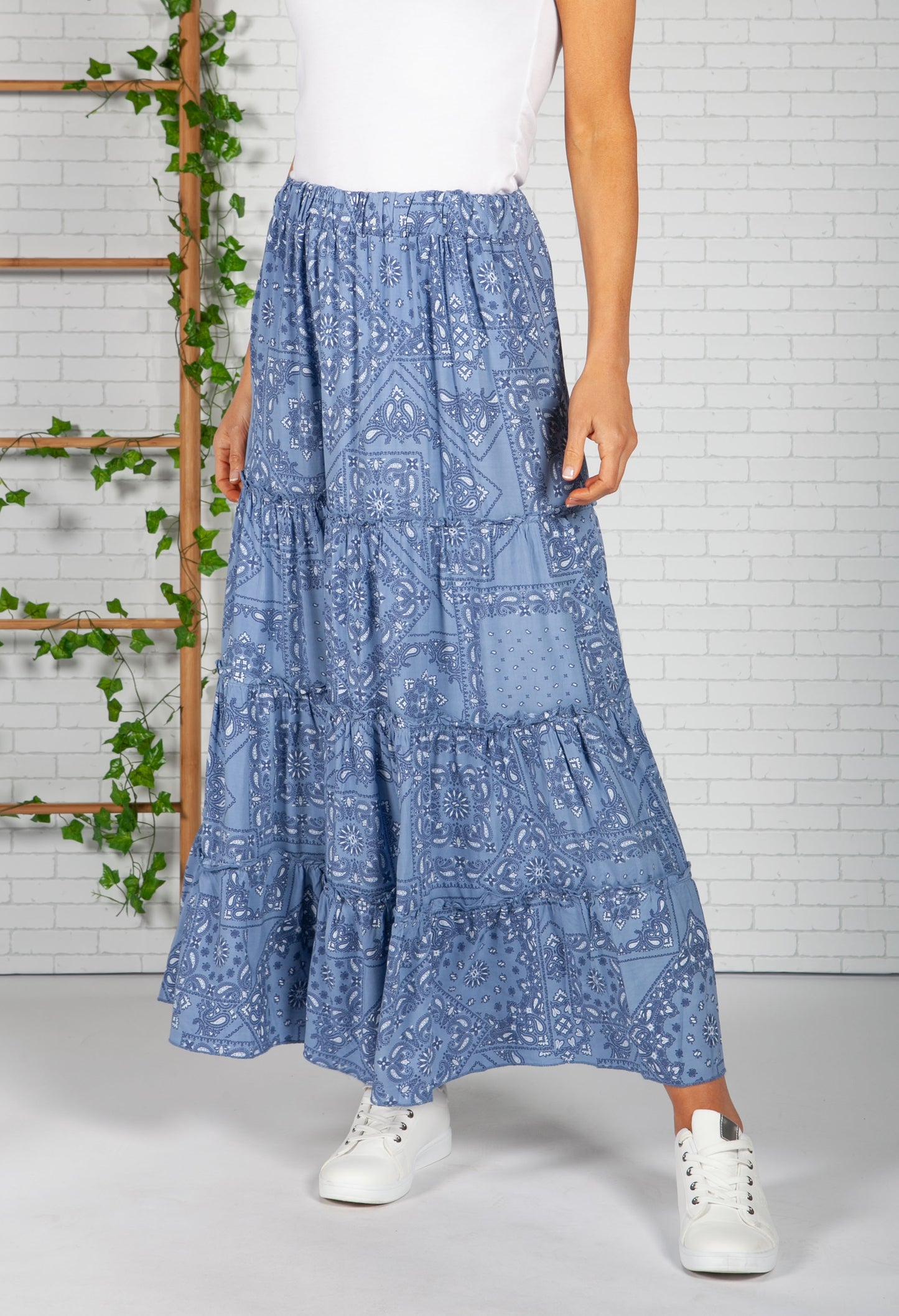 Blue Paisley Print Skirt