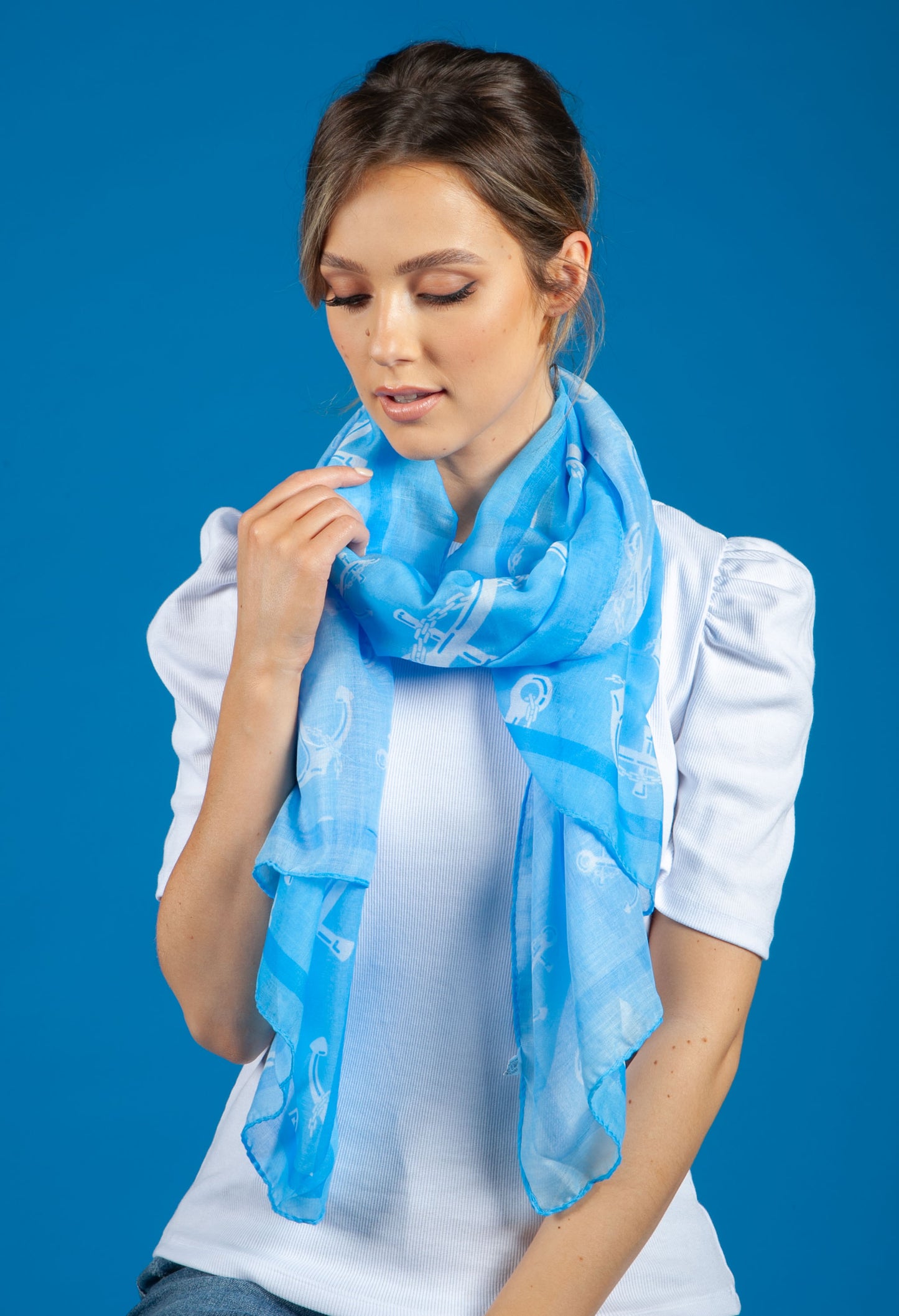 Blue Anchor Print Scarf